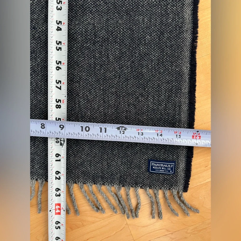 🐑Twill Pattern Navy+Gray Fringed Virgin Wool Scarf | Fairibault Woolen Mill Co.
